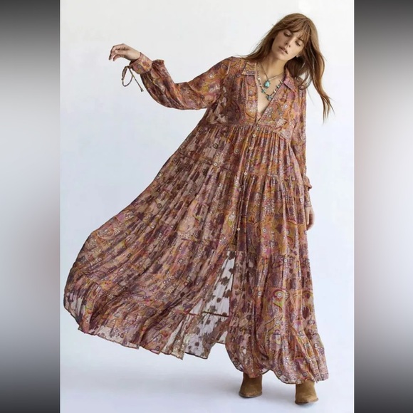 Free People Dresses & Skirts - NWOT $498 Free People Paisley Floral Tiered Maxi Dress Size XS Z23-4